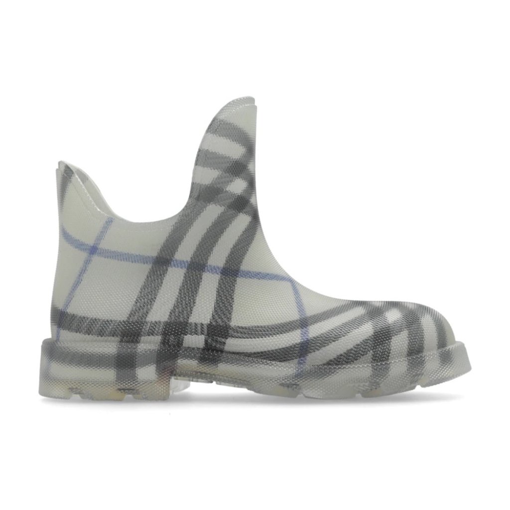 $870 Msrp- Burberry 8088124 Marsh Checked Wellington Ankle Boots- 100% Authentic